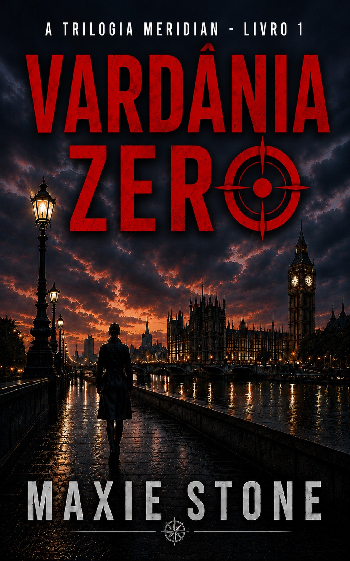 Capa de livro com homem em ponte, Big Ben ao fundo, texto “VARDANIA” e “ZERO”.